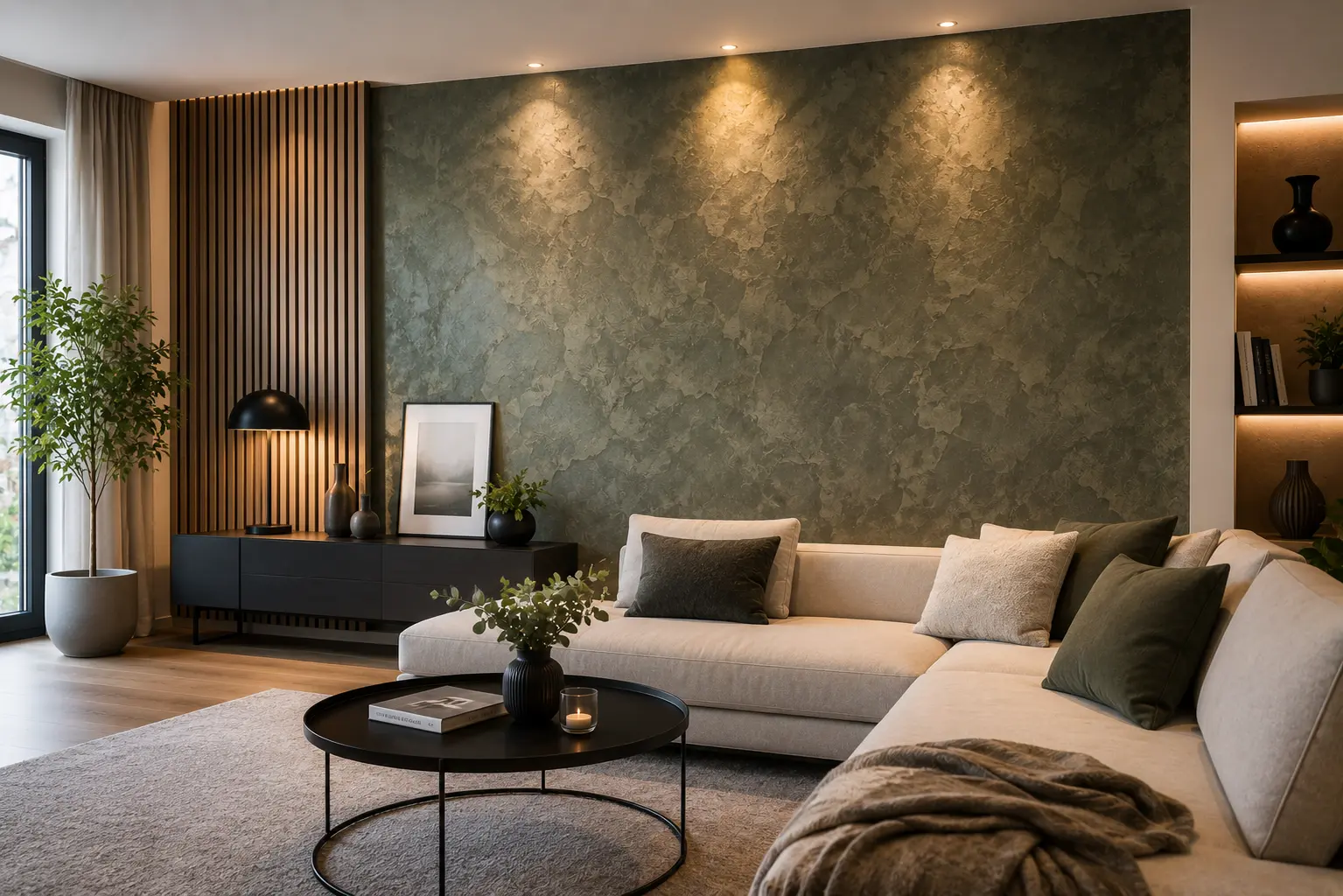 Moderne Designwand mit strukturierter Oberflächengestaltung